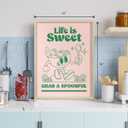 Palettes and Prints Framed Retro Wall Art, Pink and Green Cute Posters, Room Aesthetic, 70 Room Decor, 12x16 Framed