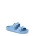 FUNKYMONKEY Women's Comfort Slides Double Buckle Adjustable Plastics Flat Sandals (7, White)