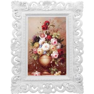 SIMON'S SHOP Vintage 4x6 Picture Frame for Tabletop or Wall Display, White Picture Frames 4x6, Victorian Photo Frames, Scalloped Borders with Floral Design