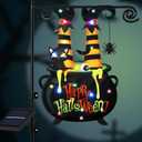 Halloween Lighted Garden Flag 12x18 Inch Witch Feet Shaped Flags 8 Modes Double Side LED Solar Yard Flags Cauldron Eyeball Black Cat Decorations for Garden Patio Yard Lawn Outside Home Decor