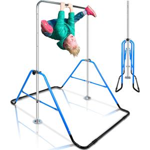 Kids Gymnastics Bar Adjustable Height Foldable Expandable Horizontal Gymnastic Training Equipment for Home, Indoor Toddlers Gym Set Monkey Bar Fun