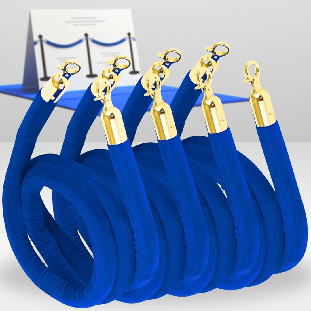4 PCS Blue Velvet Rope - 5 Ft Crowd Control Ropes Control Hanging Stanchion Rope for Ceremonies Barrier for Parties Crowd Queue Line for Safe