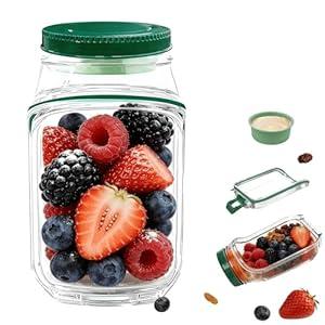 TJR Salad Pod Mason Jar Side Open – Leakproof Vertical Layering Salad Jars with Built-In Dressing Containers, Reusable & Portable Lunch Containers for Office, Picnic & Travel