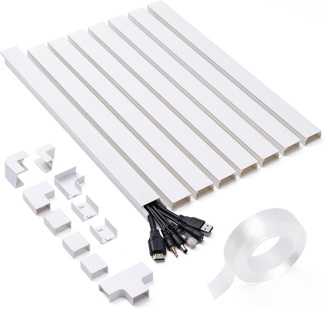 126in Cord Hider Kit, Cord Covers for Wires on Wall, Cable Hider Cord Organizer, Wire Hiders for TV on Wall, Cord Concealer, Cable Cover Wall Wire Management, 8 X L15.7 W1.18 H0.6in, White