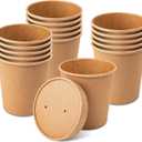 [50 Pack Soup Containers with Lids, Disposable To Go Containers Kraft 16oz Paper Soup Bowls with Lid for Hot Drinking, Food, Ice Cream (50sets, 16 oz)