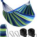 ANYOO Cotton Hammock Portable Camping Hammocks for Hanging Sturdy Garden Comfortable Fabric Hammock with Tree Straps Up to 660lbs with Travel Bag for Camping Outdoor/Indoor Patio Backyard (Green)