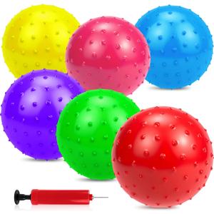 6PCS Bouncy Balls for Kids Toddlers, 12 Inch Sensory Balls Spiky Massage Stress Ball Bulk with Air Pump, Indoor Outdoor Sports Sensory Toys & Party Favors(6Colors)