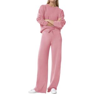 Womens 2 Piece Lounge Sets Wide Leg Tracksuit Casual Sweatsuits Matching Set 2025 Fall Clothes Trendy Outfits (Large, Pink)
