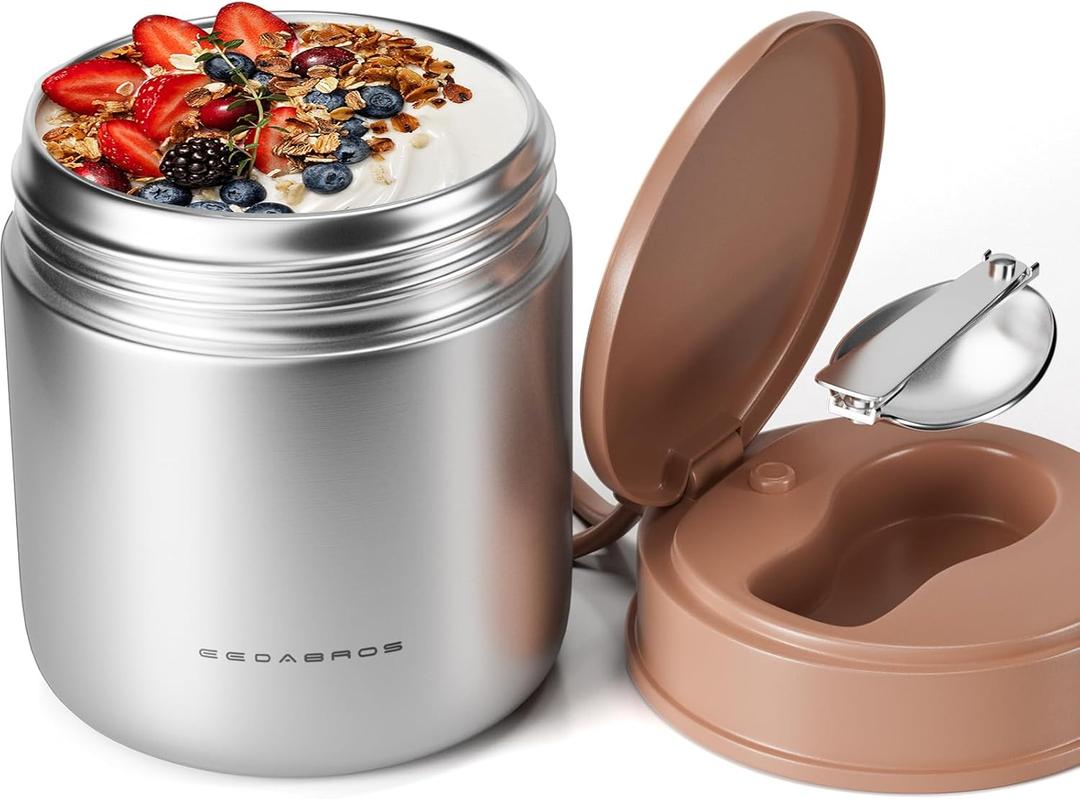 15.2oz Kids Thermos Food Jar  SUS316 Insulated Lunch Container with Handle & Spoon, Leakproof Wide Mouth Food Thermos for Hot & Cold Meals for School OfficeStainless Steel