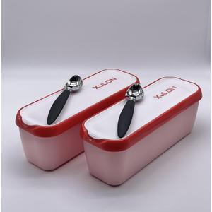 XuLON Long Scoop Homemade Ice Cream Container Double Pack- Stackable Freezer and Storage - Non-Slip Base For Meal Prep, Soups Food Complete with Scoops (XLN-RC-DBL-RD)