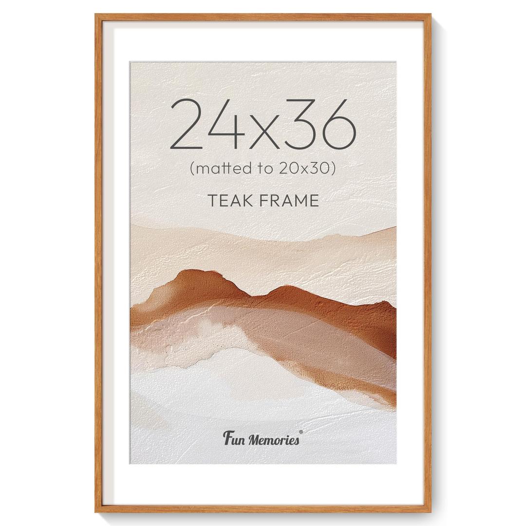 24x36 Solid Teak Poster Frame, Fits 20x30 with Mat or 24x36 Without Mat