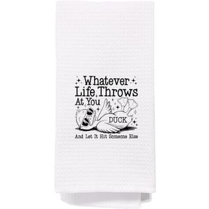 Trendy Retro Duck Kitchen Towels, Gifts for Duck Lovers Dish Tea Towels for Kitchen Decor, Whatever Life Throws at You Funny Animal Decorative Hand Towels for Bathroom, 16x24 Inch