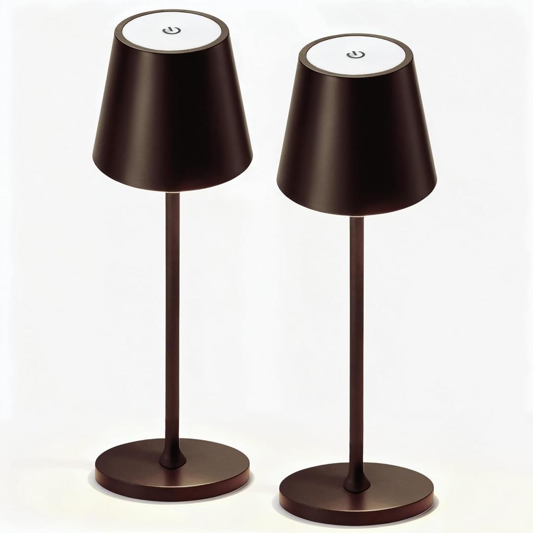 2 Pack Cordless Table Lamp,Portable LED Desk Lamp, 5200mAh Battery Operated, 3 Color Stepless Dimming Up, for Restaurant, Bedroom, Bars, Outdoor Party, Camping, Coffee Shop Night Light Coffee