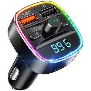 Nulaxy Bluetooth FM Transmitter, Bluetooth Car Adapter with Dual USB Charger Wireless Radio Car Kit MP3 Player Support TF Card & USB Disk, Hands-Free Calling, 7 Colors Led Backlit Light, Black