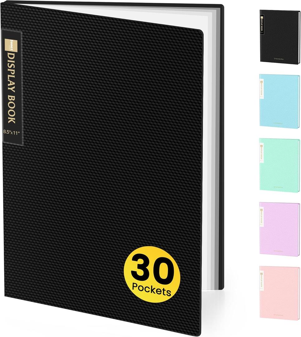 Sooez Binder with Plastic Sleeves 30-Pocket, Displays 60 Pages, 8.5x11 Presentation Folders with Clear Sheet Protectors, Art Portfolio Binder for Certificate & Office Project, Document Organizer (Black)
