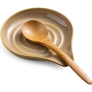 Spoon Holder, Porcelain Cooking Spoon Rest for Stove Top, Large Utensil Rest for Spoons, Ladles, Tongs, Spatula or Kitchen Counter Farmhouse Cooking, Coffee Bar Accessories, 5 Inches (Brown)