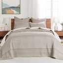 Levtex Home Cross Stitch Reversible King Bedspread Set (120x104in) with 2 Pillow Shams (36x20in) - Stitch Texture - Taupe - Cotton King Size Bedspread Set - Soft, Pre-Washed