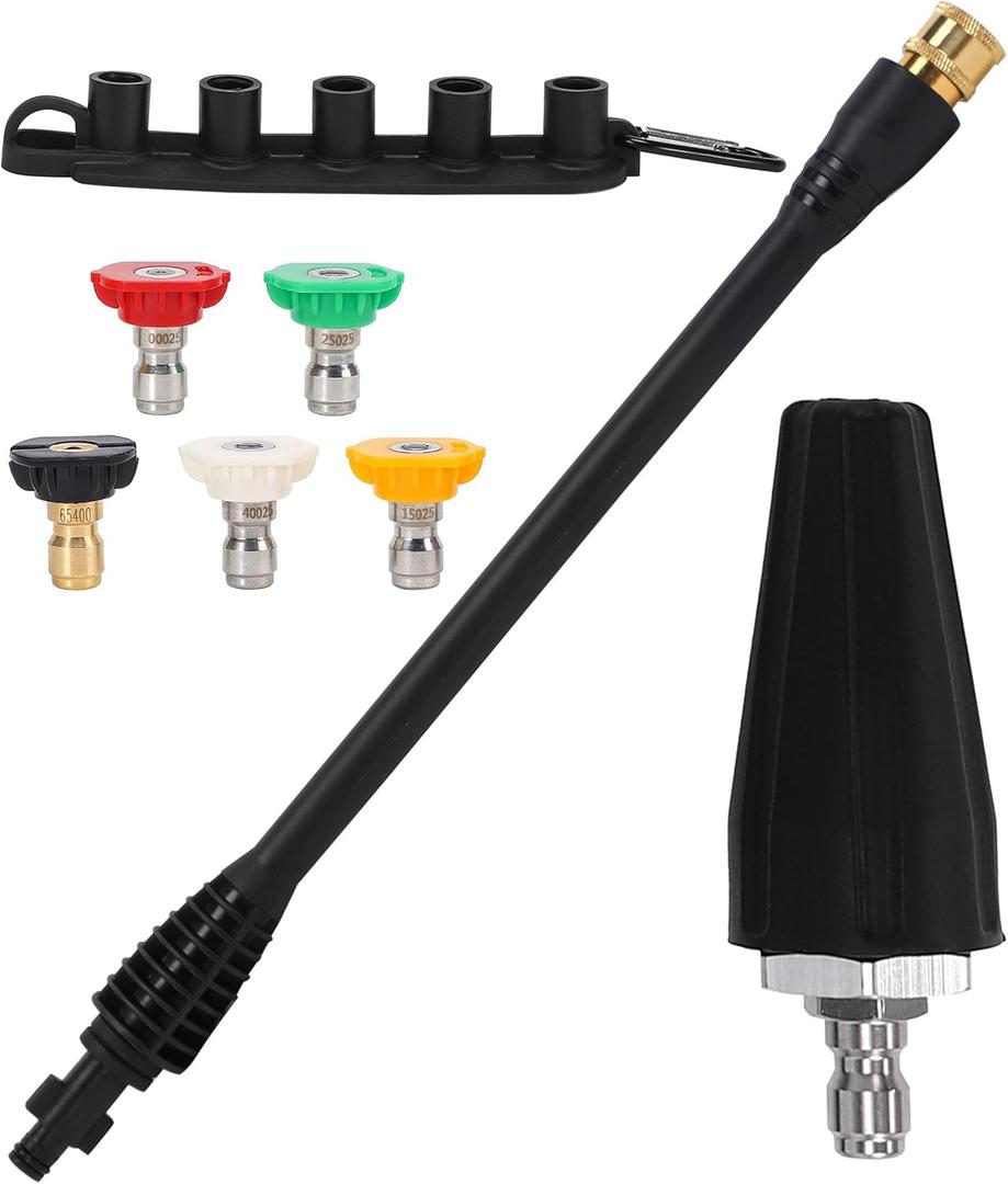 PWACCS Pressure Washer Accessories Kit  16 Inch Power Washer Replacement Wand with 5 Spray Tips and Turbo Nozzle  Compatible with Ryobi, Portland, Husky Black