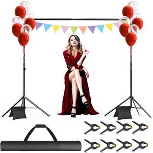 Backdrop Stand, 10x7ft(WxH) Photo Background Stand Adjustable Support Kit with 2 Crossbars, 8 Backdrop Clamps, 2 Sandbags and Carrying Bag for Parties Photography Wedding Decoration
