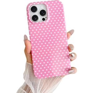 Skyseaco for iPhone 15 Pro Max Case Cute Aesthetic Heart Phone Case Soft Slim TPU Shockproof Phone Cover for Women Girls - Pink and White