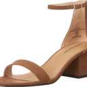 Amazon Essentials Women's Two Strap Heeled Sandals with Adjustable Ankle Strap, Padded Memory Foam Insole, Brown, 8