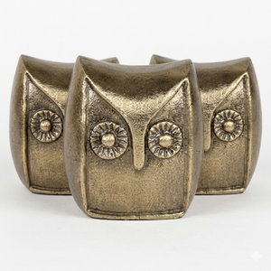 3 Piece Brass Metallic Owl Set