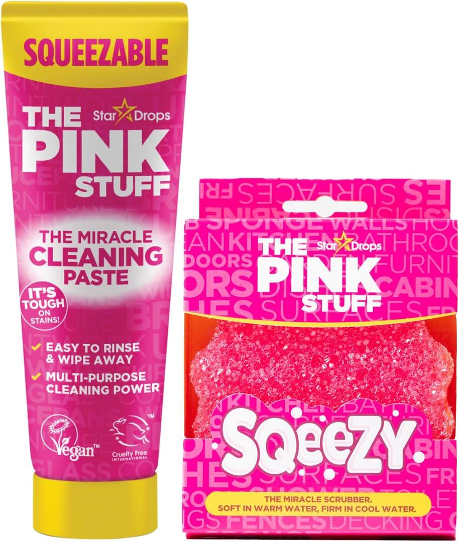 The Pink Stuff Squeezable Cleaning Paste 300g with SQeeZY Scrubber Sponge | Powerful Multi Purpose Surface Cleaner for Kitchen, Bathroom, Cookware, Tiles, Showers, and More