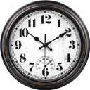 45MinST 12 Inch Indoor/Outdoor Retro Round Waterproof Wall Clock with Thermometer, Silent Non Ticking Battery Operated Quality Quartz Wall Clock Home/Patio Decor(Black Gold)