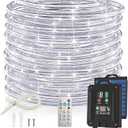 ICRGB Solar Rope Lights, 66FT 200LED 1800mAh Outdoor Waterproof Solar Lights with Remote, IP67 String Light with Timing & 8 Modes for Garden Tree Pathway Yard Pool RV Christmas Decor, White