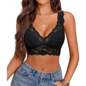 Avidlove Bralettes for Women Lace Bra Non Padded Longline Bralette Deep V Triangle Sexy Everyday Lingerie Bras (Black, L)