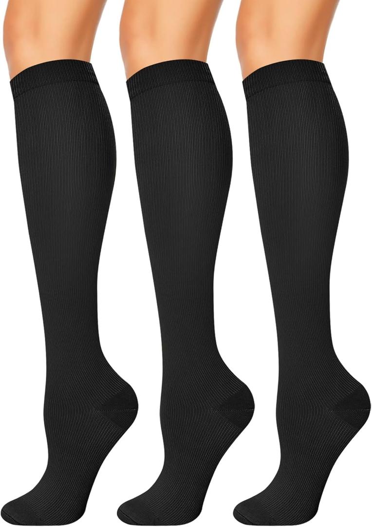 3 Pairs Compression Socks for Women & Men 15-20 mmHg,Best Support for Cycling Athletic Hiking Running (Black, S)