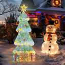 6 FT Lighted Artificial Christmas Tree Outdoor Dcor, Xmas Tree Decor with 100 LED Lights, Indoor Outdoor Light-up Christmas Decoration for Garden Lawn Yard