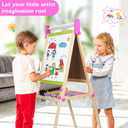 Adjustable Double-Sided Magnetic Wooden Easel for Kids with Paper Roll, 18.5 inches