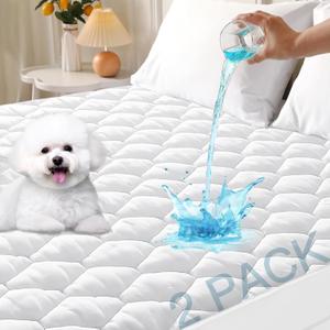 MUXHOMO 2 Pack Queen Mattress Protector, 100% Waterproof Quilted Mattress Cover Queen Size Bed, Noiseless Soft & Cooling Mattress Pad Cover, Deep Pocket 6"-21", White
