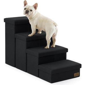 Dog Stairs with Storage, 4-Step Wider Sturdy Dog Steps for Small/Medium/Large Dogs and Older Cats, Folding Doggie Ramp for Bed/Couch/Car Hold Up to 180 lbs (22" H, Black)