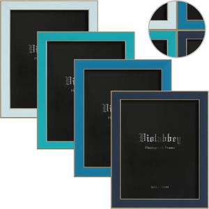 VIOLABBEY 8x10 Picture Frames Set of 4, Colorful Photo Frame of Modern Style, High Definition Tempered Real Glass, Wall Mounted or Tabletop Display (Blue Series) (Baby blue+Turquoise blue+Bright blue+Navy blue)