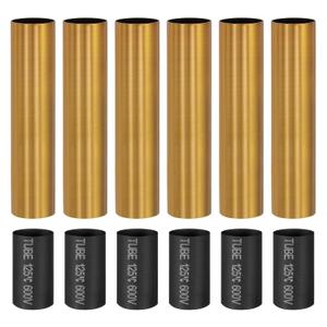 PATIKIL 4" Tall Candle Covers Sleeves, 6Pcs Metal E12 Chandelier Socket Sleeves with Insulation Heat Shrinkable Flame Retardant Tube Bulb Light Base Holder for Lamps, Gold Bronze