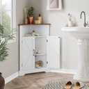 Bathroom Corner Cabinet,Farmhouse Floor Corner Cabinet with Doors and Adjustable Shelves, Freestanding Wooden Storage Hutch Cupboard for Bathroom, Kitchen, Living Room, White, 12.2"D x 23.4"W x 34"H