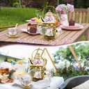 20 Pcs Porcelain Tea Set with Metal Holder, European Ceramic Tea Set for Adults, Adult Tea Set Gift, Flower Tea Cup Saucer Set for Party With Gold Flower Painting (Elegant Purple/500ml)
