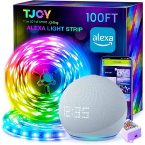 TJOY 100ft Smart Led Strip Lights for Bedroom, Work with Alexa, RGB Color Changing Music Sync Led Lights with App Remote,Multi-Color Wireless Led Strip Lighting for Bedroom (APP+Remote+Voice) (100ft)