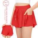 Girls Athletic Flowy Shorts with Pocket - 2 in 1 Butterfly Shorts for Teen Girls Youth Running Sports Spandex Red Large (Red, M)