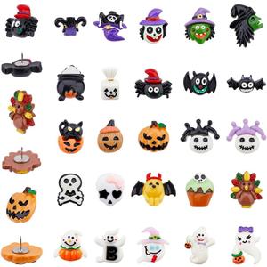 SUPERFINDINGS 25 Styles Halloween Theme Iron Push Pins Halloween Push Pins Pumpkin Bat Ghost Skull Ghost Decorative Push Pins for Creative Cork Board Photos Wall Maps Layout Halloween Supplies