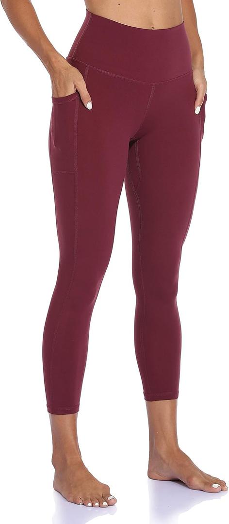 Colorfulkoala Women's High Waisted Yoga Pants 7/8 Length Leggings with Pockets (Wine Red)