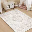 Area Rug 3x5 Vintage Rug: Washable Indoor Medallion Rug Low Pile Distressed Floor Carpet Retro Accent Doormat for Bedroom Bathroom Hallway Kitchen Home Office(Beige, 3'x5')