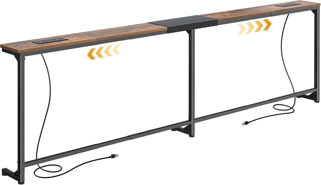 Huuger 78.7-94.5'' Extendable Behind Couch Table with Outlets, Rustic Brown, 78.7- 94.4"W x 29.5"H