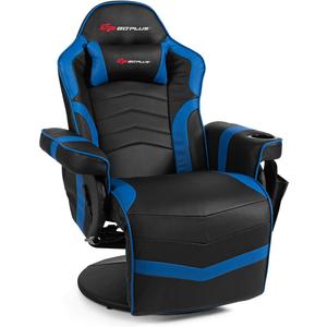 Massage Gaming Recliner Blue Height Adjustable Racing Swivel Chair with Cup Holder