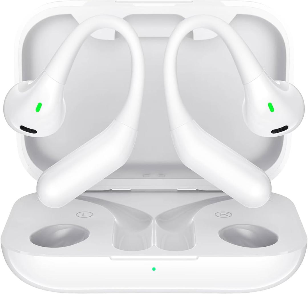 Open Ear Headphones,Bluetooth Wireless Earbuds,5.9g Ultra-Lightweight Sport Earphones with Mic for Running Cycling,Secure Fit for Small Ears (White)