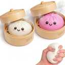 Dumpling Squishy Mystery Box 2 Pcs - 2026 Upgraded Dumplings Squishes for Adults Teens Squeeze Easter Basket Stuffers & Stocking Stuff Smiling Pink and White