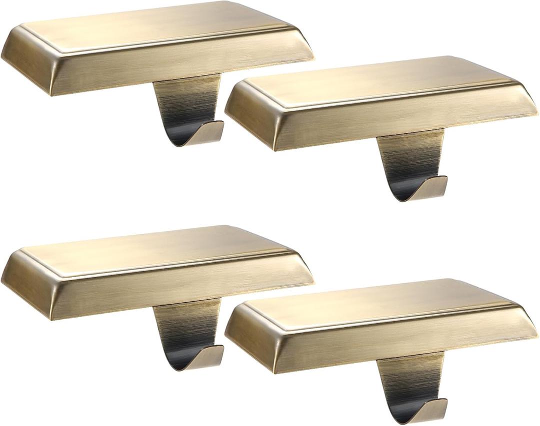 Sunshane 4 Pieces Christmas Stocking Holders Mantel Stocking Hanger Hooks Fireplace Mantle Metal Hang Bases for Xmas Party Decorations (Bronze)