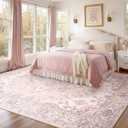 Area Rugs 8'x10' Washable Non-Slip, Floral Vintage Distress Print Pattern Medallion Carpet for Living Room Bedroom Dining Room, Pink Greypink Cute